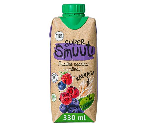 AURA Super smuuti mustika-vaarika-mündi kaeraga 0,33l