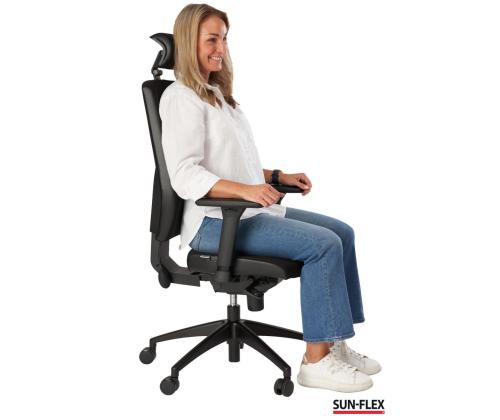 Töötool SUN-FLEX HB 250505 peatoega, regul. käetoedkangas Onyx Black+must alum. jalarist