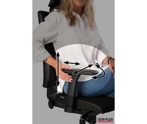 Töötool SUN-FLEX HB 250505 peatoega, regul. käetoedkangas Onyx Black+must alum. jalarist