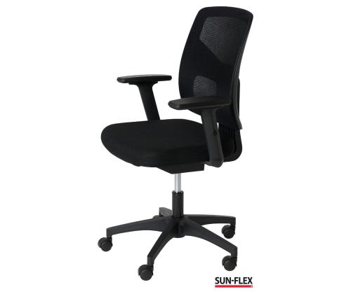 Töötool SUN-FLEX MESH 250305, võrkkangast seljatugi, 4D regul.käetoed must kangas+must jalarist
