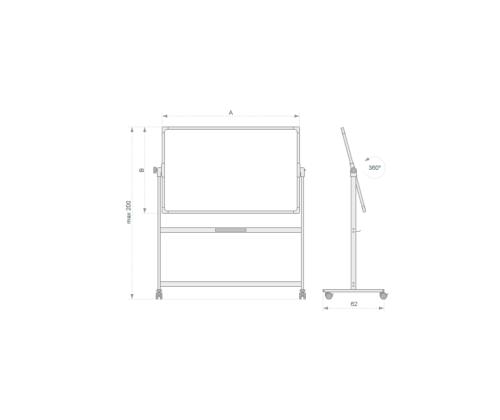Valge tahvel ratastel 2000x1200mm kahepoolne ümber telje pöörlev E3 keraamiline läikiv pind 2x3