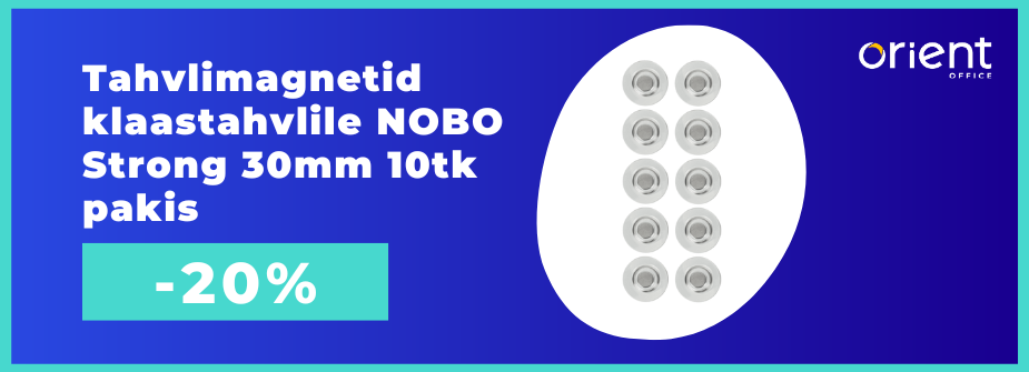 Tahvlimagnetid klaastahvlile NOBO Strong 30mm läbipaistvad 10tk pakis